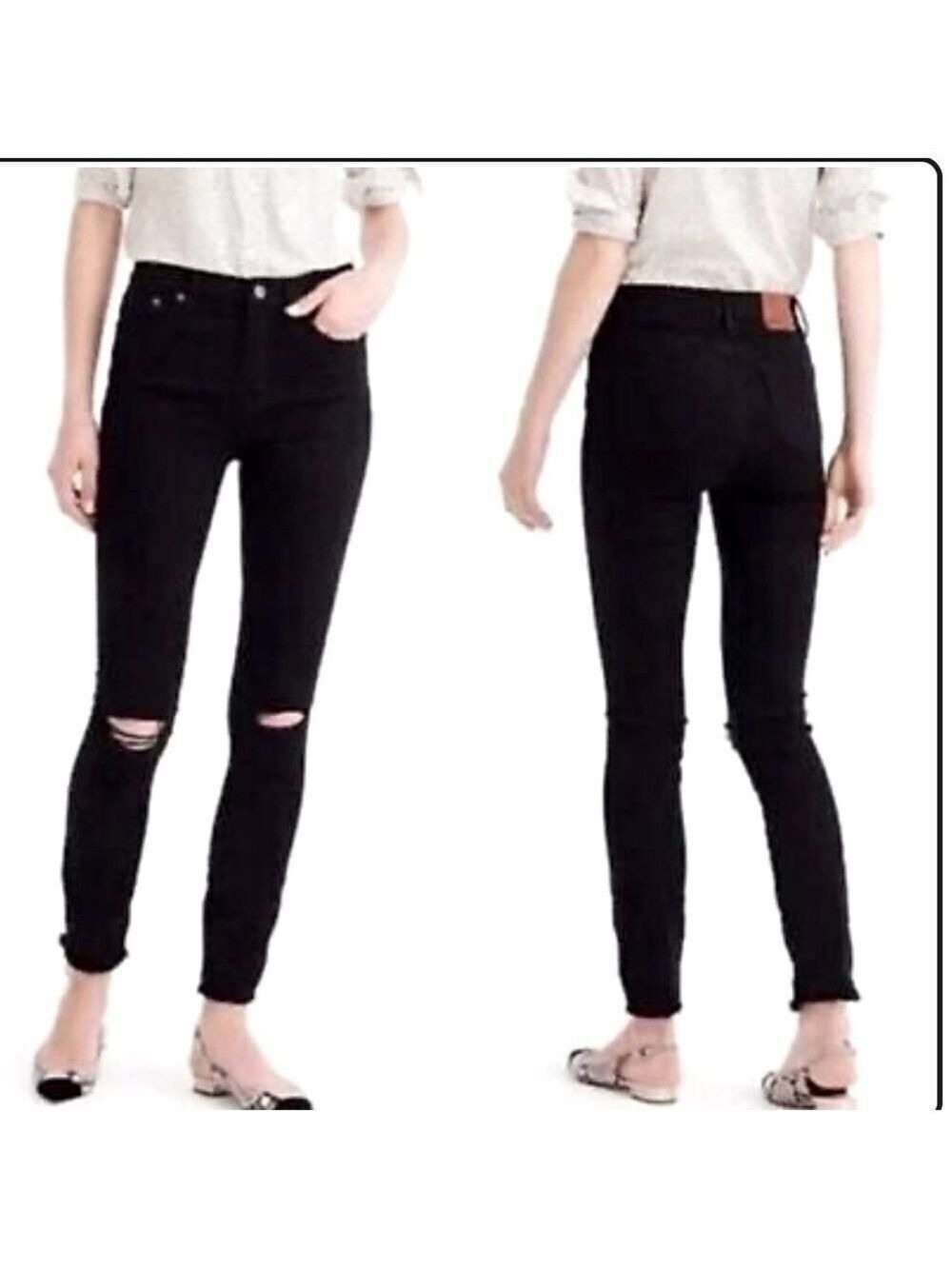J. Crew Lookout High Rise Skinny Jeans Distressed in Black Raw Hem Size 30
